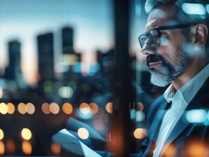 businessman looking out of window